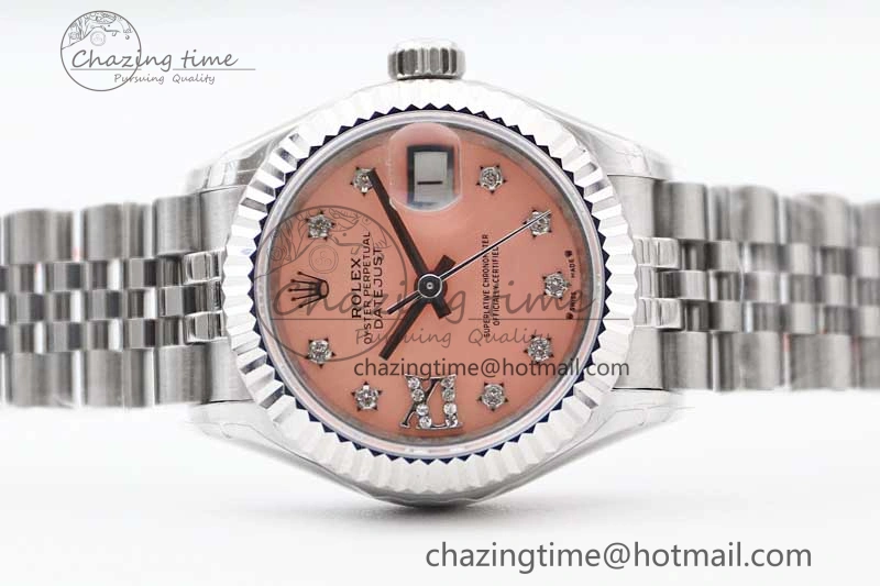Efficient Lady DateJust 28 SS TWF 1:1 Best Edition 904L Steel Pink Dial Diam Markers on President Bracelet NH 2179