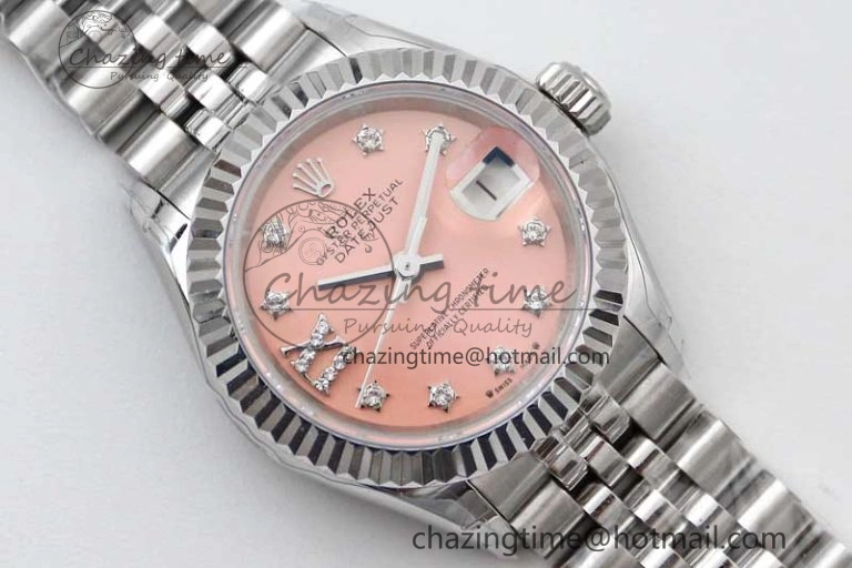 Efficient Lady DateJust 28 SS TWF 1:1 Best Edition 904L Steel Pink Dial Diam Markers on President Bracelet NH 2179