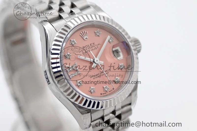 Efficient Lady DateJust 28 SS TWF 1:1 Best Edition 904L Steel Pink Dial Diam Markers on President Bracelet NH 2179