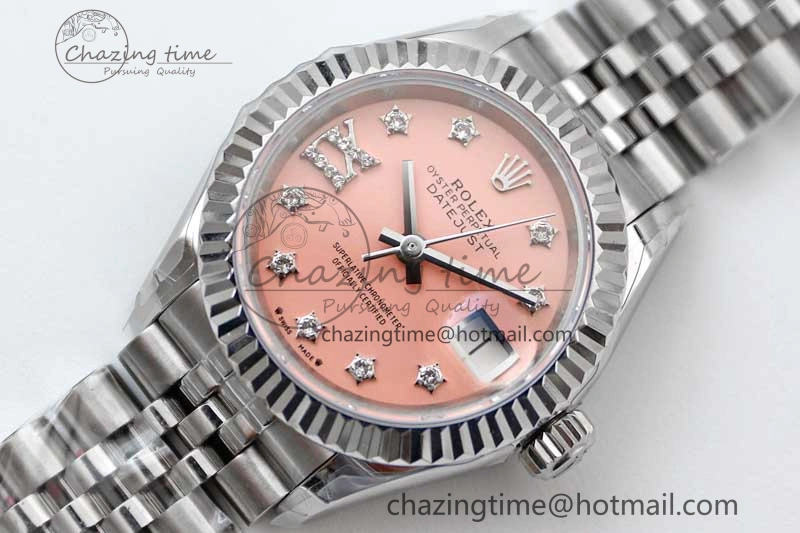 Efficient Lady DateJust 28 SS TWF 1:1 Best Edition 904L Steel Pink Dial Diam Markers on President Bracelet NH 2179