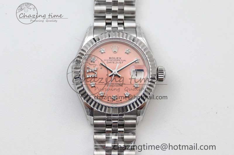 Efficient Lady DateJust 28 SS TWF 1:1 Best Edition 904L Steel Pink Dial Diam Markers on President Bracelet NH 2179
