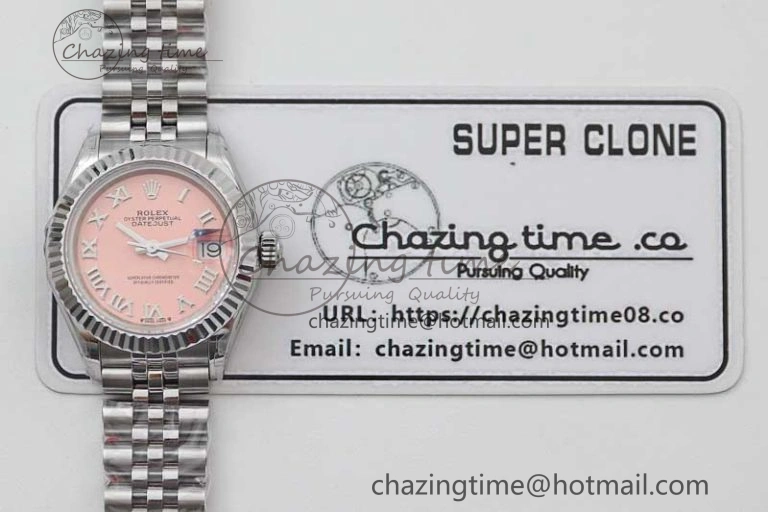 Trendsetting Lady DateJust 28 SS TWF 1:1 Best Edition 904L Steel Pink Dial Roman Markers on President Bracelet NH 10207