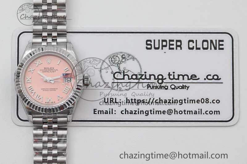 Trendsetting Lady DateJust 28 SS TWF 1:1 Best Edition 904L Steel Pink Dial Roman Markers on President Bracelet NH 10207