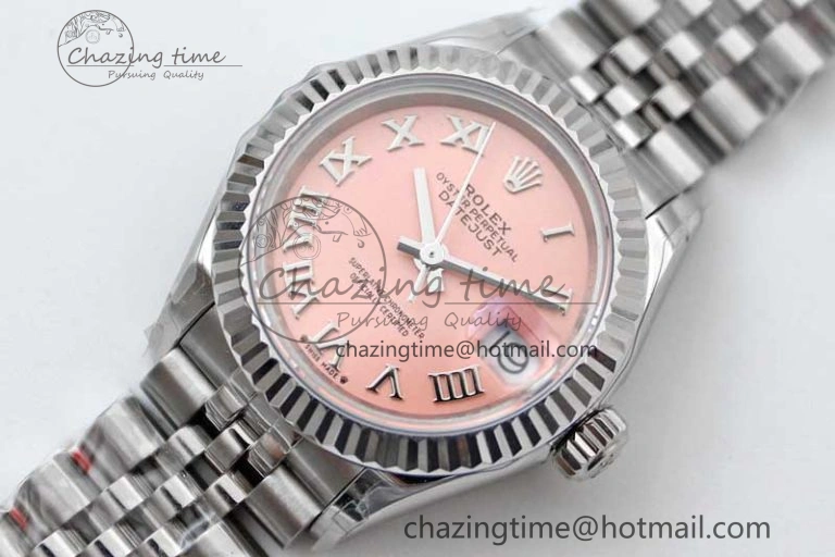 Trendsetting Lady DateJust 28 SS TWF 1:1 Best Edition 904L Steel Pink Dial Roman Markers on President Bracelet NH 10207