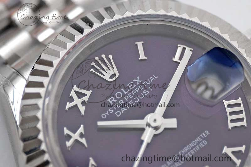 Efficient Lady DateJust 28 SS TWF 1:1 Best Edition 904L Steel Purple Dial Roman Markers on President Bracelet NH 10196