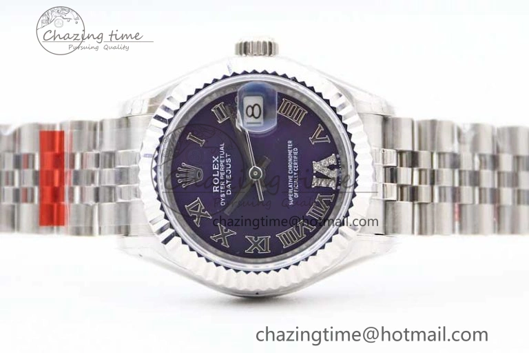 Efficient Lady DateJust 28 SS TWF 1:1 Best Edition 904L Steel Purple Dial Roman Markers on President Bracelet NH 10196