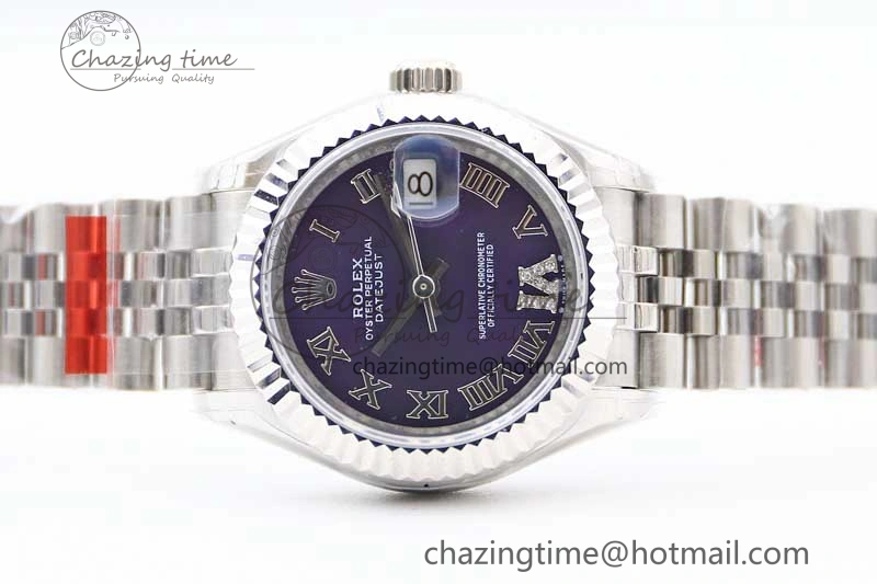 Efficient Lady DateJust 28 SS TWF 1:1 Best Edition 904L Steel Purple Dial Roman Markers on President Bracelet NH 10196