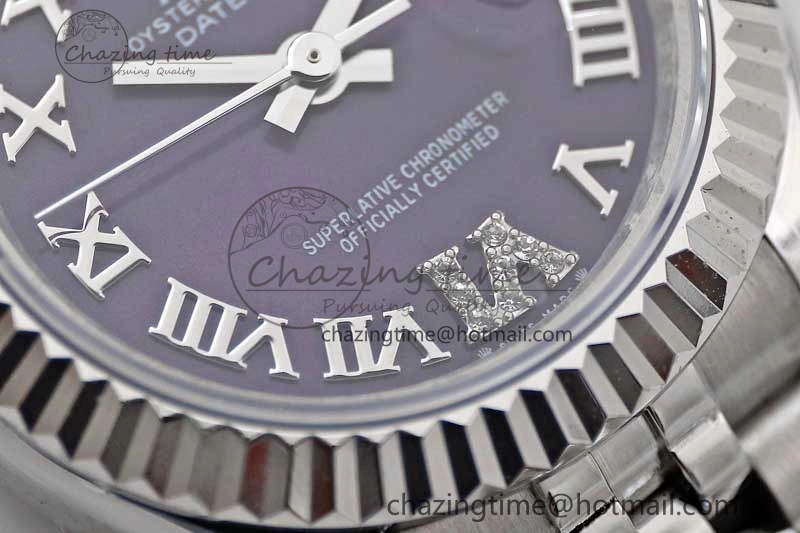 Efficient Lady DateJust 28 SS TWF 1:1 Best Edition 904L Steel Purple Dial Roman Markers on President Bracelet NH 10196