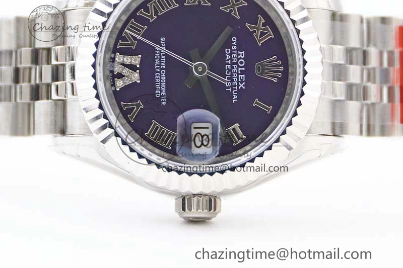 Efficient Lady DateJust 28 SS TWF 1:1 Best Edition 904L Steel Purple Dial Roman Markers on President Bracelet NH 10196