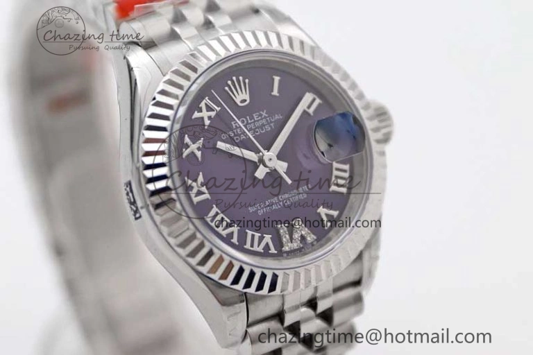Efficient Lady DateJust 28 SS TWF 1:1 Best Edition 904L Steel Purple Dial Roman Markers on President Bracelet NH 10196
