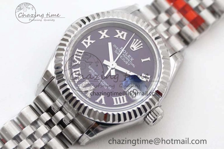 Efficient Lady DateJust 28 SS TWF 1:1 Best Edition 904L Steel Purple Dial Roman Markers on President Bracelet NH 10196