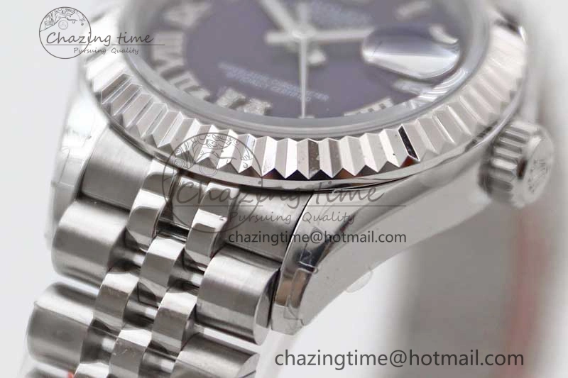 Efficient Lady DateJust 28 SS TWF 1:1 Best Edition 904L Steel Purple Dial Roman Markers on President Bracelet NH 10196