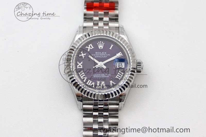 Efficient Lady DateJust 28 SS TWF 1:1 Best Edition 904L Steel Purple Dial Roman Markers on President Bracelet NH 10196
