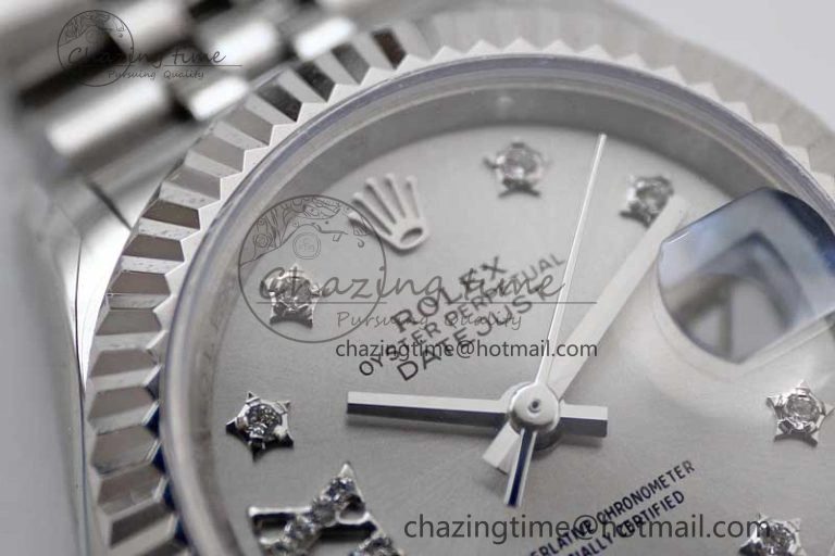 Lady DateJust 28 SS TWF 1:1 Best Edition 904L Steel Silver Dial Diam Markers on President Bracelet NH Lightweight 2180