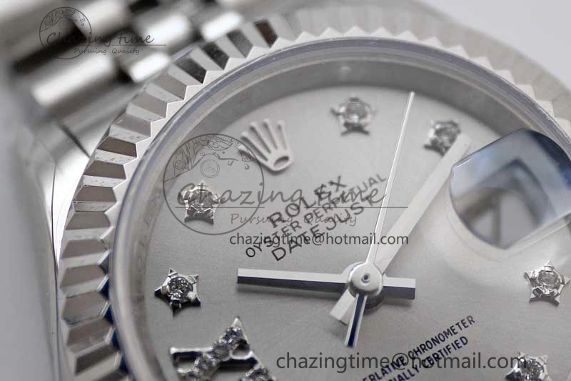 Lady DateJust 28 SS TWF 1:1 Best Edition 904L Steel Silver Dial Diam Markers on President Bracelet NH Lightweight 2180