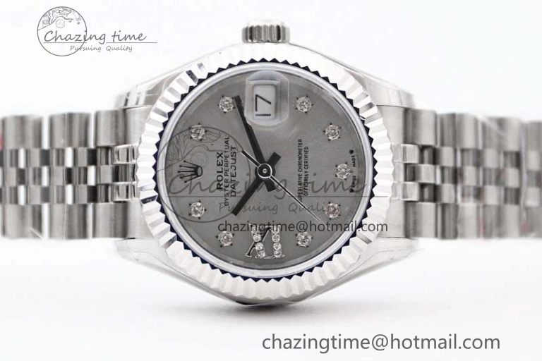 Lady DateJust 28 SS TWF 1:1 Best Edition 904L Steel Silver Dial Diam Markers on President Bracelet NH Lightweight 2180