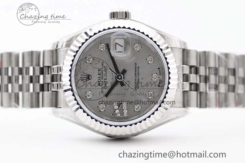 Lady DateJust 28 SS TWF 1:1 Best Edition 904L Steel Silver Dial Diam Markers on President Bracelet NH Lightweight 2180