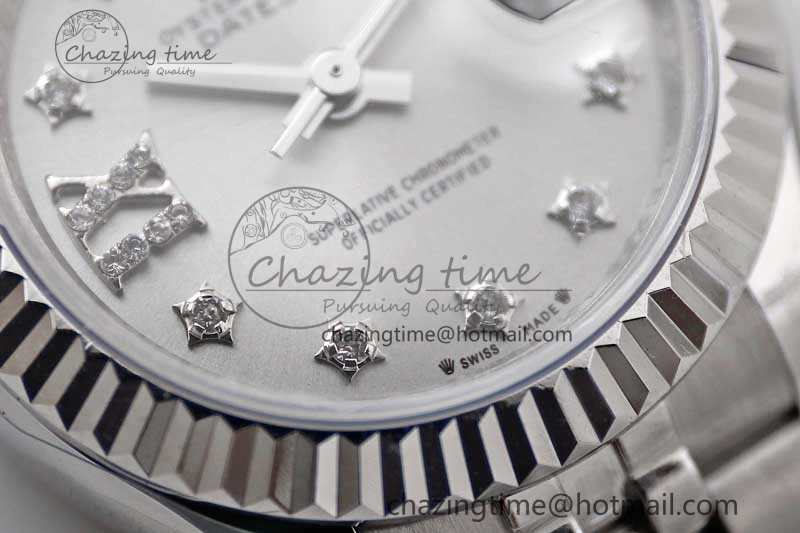 Lady DateJust 28 SS TWF 1:1 Best Edition 904L Steel Silver Dial Diam Markers on President Bracelet NH Lightweight 2180