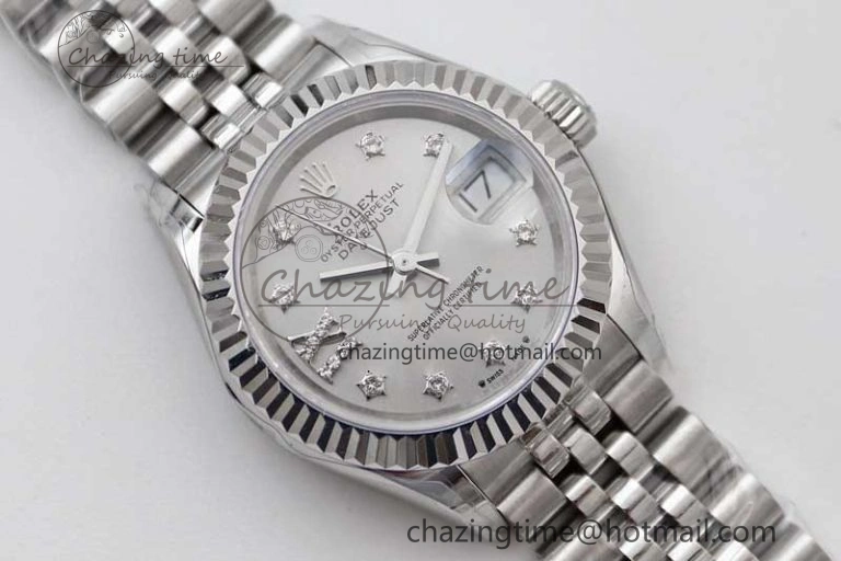 Lady DateJust 28 SS TWF 1:1 Best Edition 904L Steel Silver Dial Diam Markers on President Bracelet NH Lightweight 2180