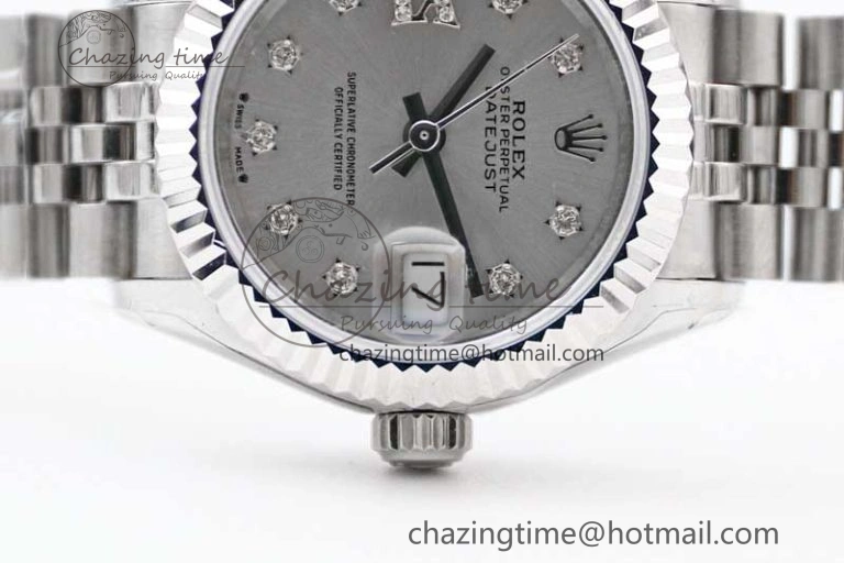 Lady DateJust 28 SS TWF 1:1 Best Edition 904L Steel Silver Dial Diam Markers on President Bracelet NH Lightweight 2180