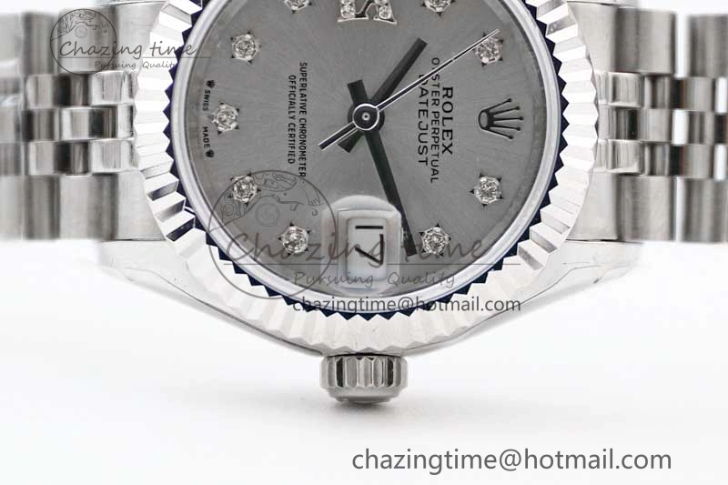 Lady DateJust 28 SS TWF 1:1 Best Edition 904L Steel Silver Dial Diam Markers on President Bracelet NH Lightweight 2180