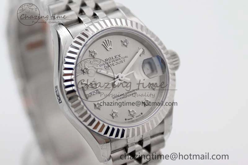 Lady DateJust 28 SS TWF 1:1 Best Edition 904L Steel Silver Dial Diam Markers on President Bracelet NH Lightweight 2180