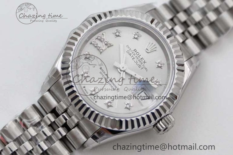 Lady DateJust 28 SS TWF 1:1 Best Edition 904L Steel Silver Dial Diam Markers on President Bracelet NH Lightweight 2180