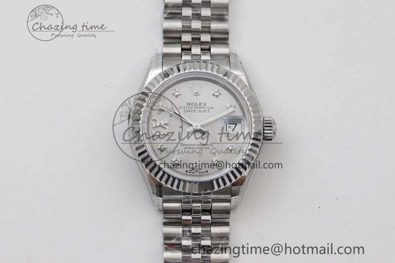 WeatherProof Lady DateJust 28 SS TWF 1:1 Best Edition 904L Steel Silver Dial Diam Markers on President Bracelet NH 10201