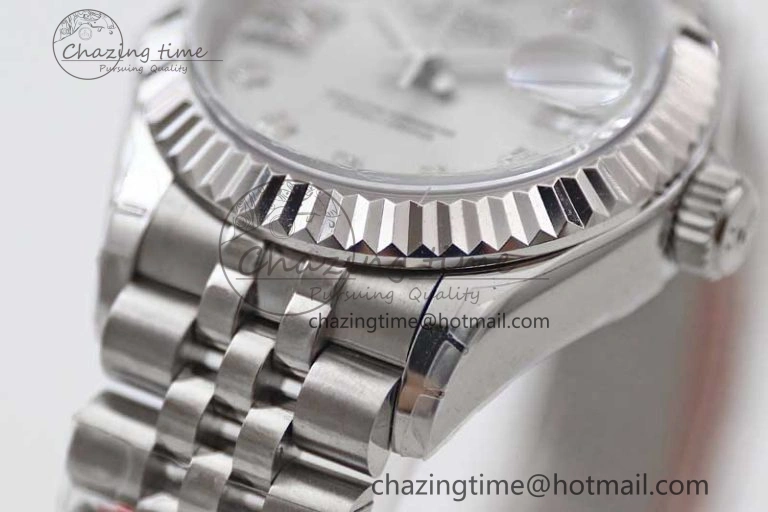 Lady DateJust 28 SS TWF 1:1 Best Edition 904L Steel Silver Dial Diam Markers on President Bracelet NH Lightweight 2180