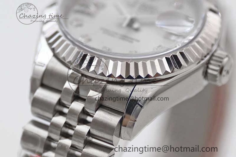Lady DateJust 28 SS TWF 1:1 Best Edition 904L Steel Silver Dial Diam Markers on President Bracelet NH Lightweight 2180