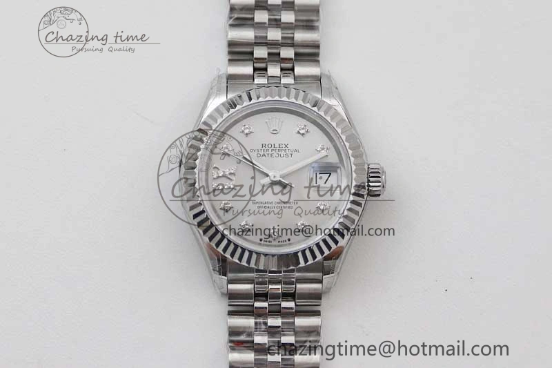 Lady DateJust 28 SS TWF 1:1 Best Edition 904L Steel Silver Dial Diam Markers on President Bracelet NH Lightweight 2180