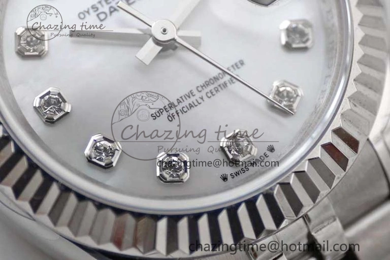 Lady DateJust 28 SS TWF 1:1 Best Edition 904L Steel Silver Dial Diamonds Markers on President Bracelet NH Attractive 10203