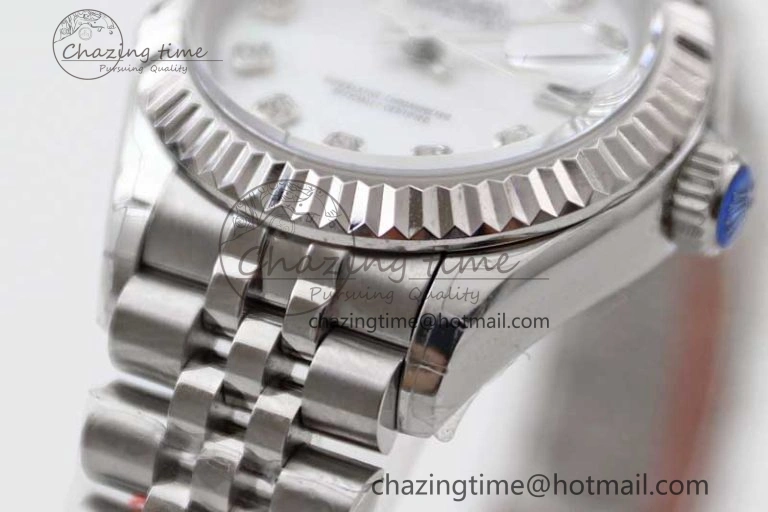 Lady DateJust 28 SS TWF 1:1 Best Edition 904L Steel Silver Dial Diamonds Markers on President Bracelet NH Attractive 10203