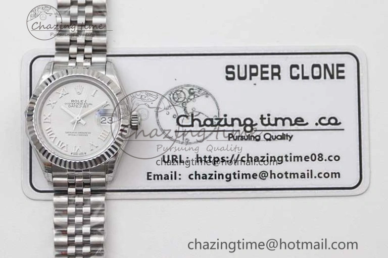 Lady DateJust 28 SS TWF 1:1 Best Edition 904L Steel Silver Dial Roman Markers on President Bracelet NH Timeless 2182