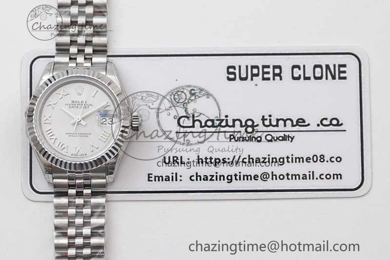 Lady DateJust 28 SS TWF 1:1 Best Edition 904L Steel Silver Dial Roman Markers on President Bracelet NH Timeless 2182