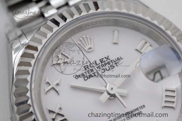 Flexible Lady DateJust 28 SS TWF 1:1 Best Edition 904L Steel White Dial Roman Markers on President Bracelet NH 10209