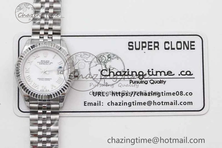 Flexible Lady DateJust 28 SS TWF 1:1 Best Edition 904L Steel White Dial Roman Markers on President Bracelet NH 10209