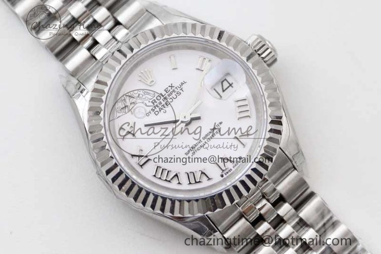Flexible Lady DateJust 28 SS TWF 1:1 Best Edition 904L Steel White Dial Roman Markers on President Bracelet NH 10209