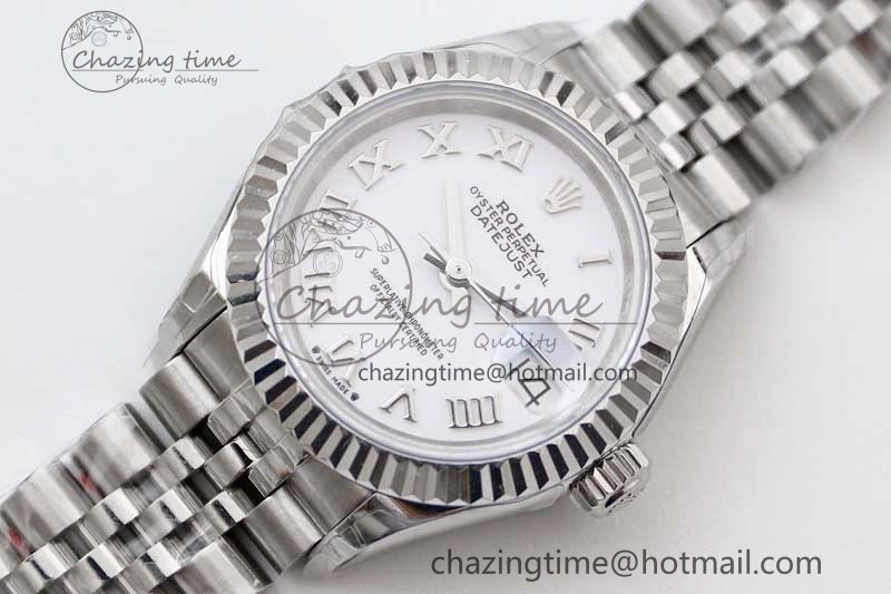 Flexible Lady DateJust 28 SS TWF 1:1 Best Edition 904L Steel White Dial Roman Markers on President Bracelet NH 10209