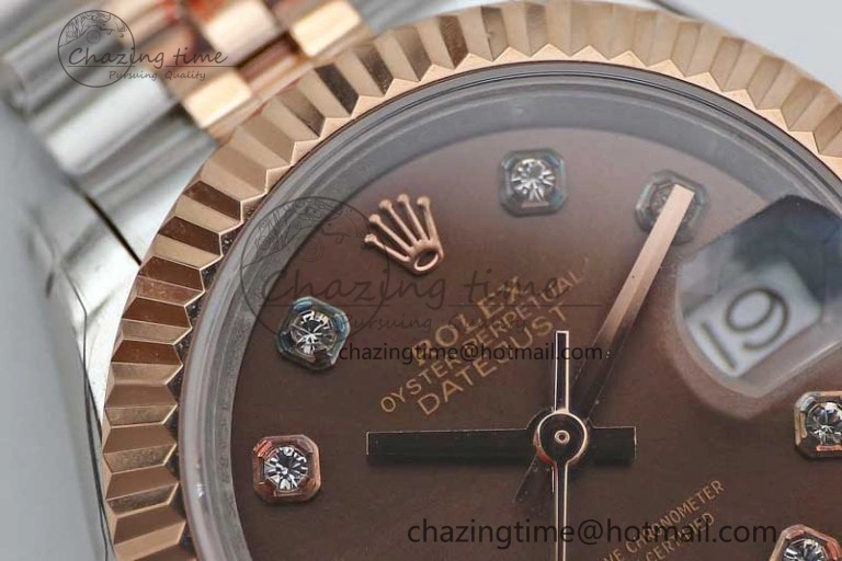 Lady DateJust 28 SS RG TWF 1:1 Best Edition Brown Dial Diamonds Markers on Jubilee Bracelet NH Packable 2131