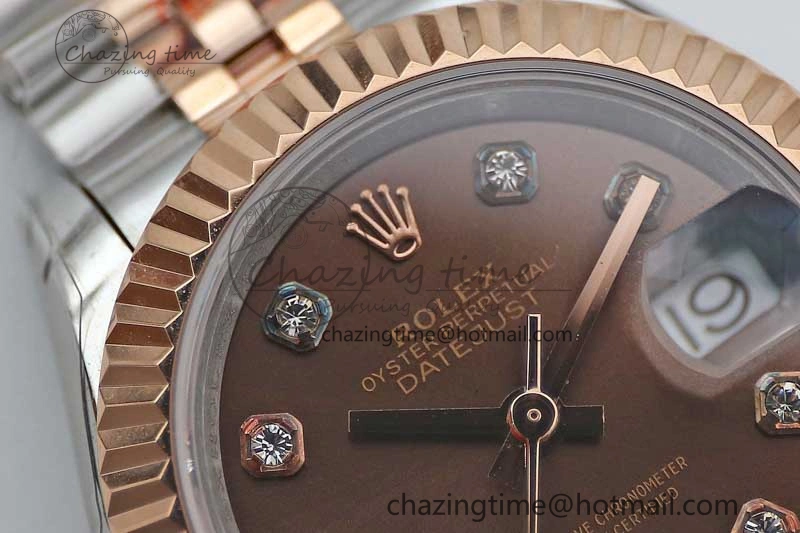 Lady DateJust 28 SS RG TWF 1:1 Best Edition Brown Dial Diamonds Markers on Jubilee Bracelet NH Packable 2131