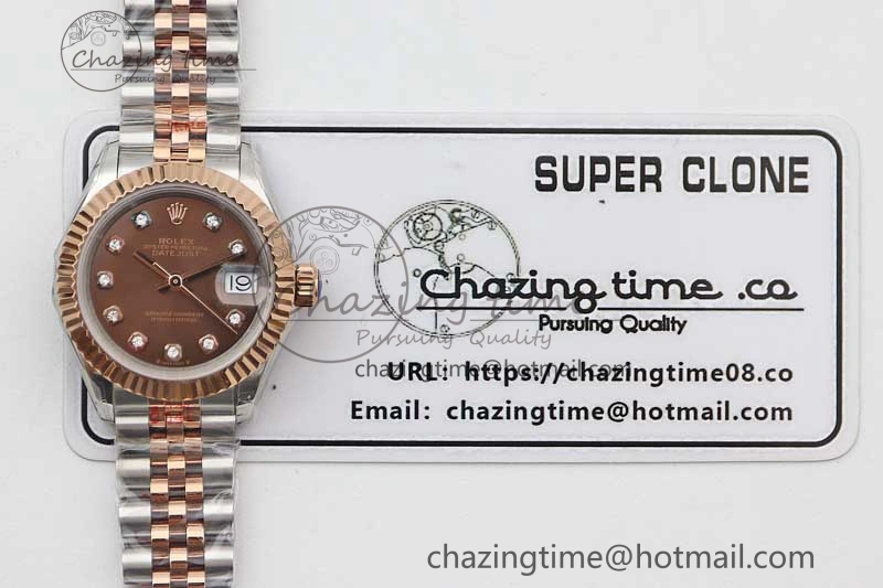 Lady DateJust 28 SS RG TWF 1:1 Best Edition Brown Dial Diamonds Markers on Jubilee Bracelet NH Packable 2131