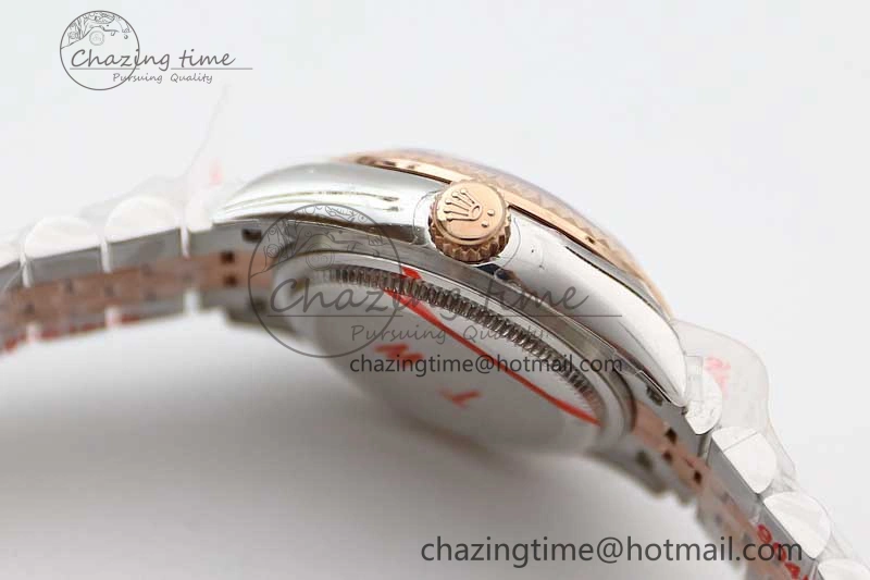 Lady DateJust 28 SS RG TWF 1:1 Best Edition Brown Dial Diamonds Markers on Jubilee Bracelet NH Packable 2131