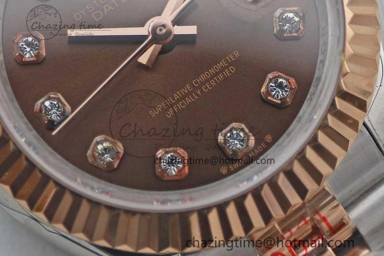 Lady DateJust 28 SS RG TWF 1:1 Best Edition Brown Dial Diamonds Markers on Jubilee Bracelet NH Packable 2131