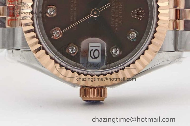 Lady DateJust 28 SS RG TWF 1:1 Best Edition Brown Dial Diamonds Markers on Jubilee Bracelet NH Packable 2131
