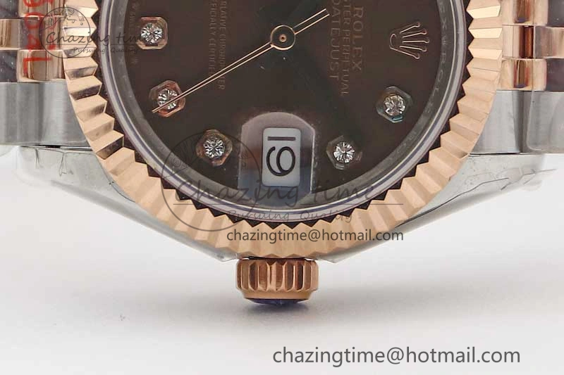 Lady DateJust 28 SS RG TWF 1:1 Best Edition Brown Dial Diamonds Markers on Jubilee Bracelet NH Packable 2131