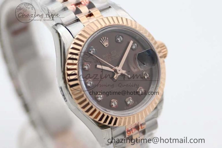 Lady DateJust 28 SS RG TWF 1:1 Best Edition Brown Dial Diamonds Markers on Jubilee Bracelet NH Packable 2131
