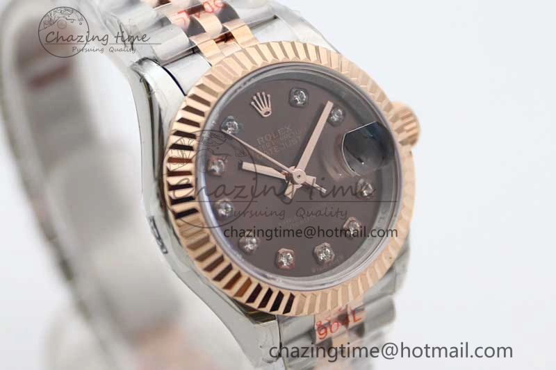 Lady DateJust 28 SS RG TWF 1:1 Best Edition Brown Dial Diamonds Markers on Jubilee Bracelet NH Packable 2131