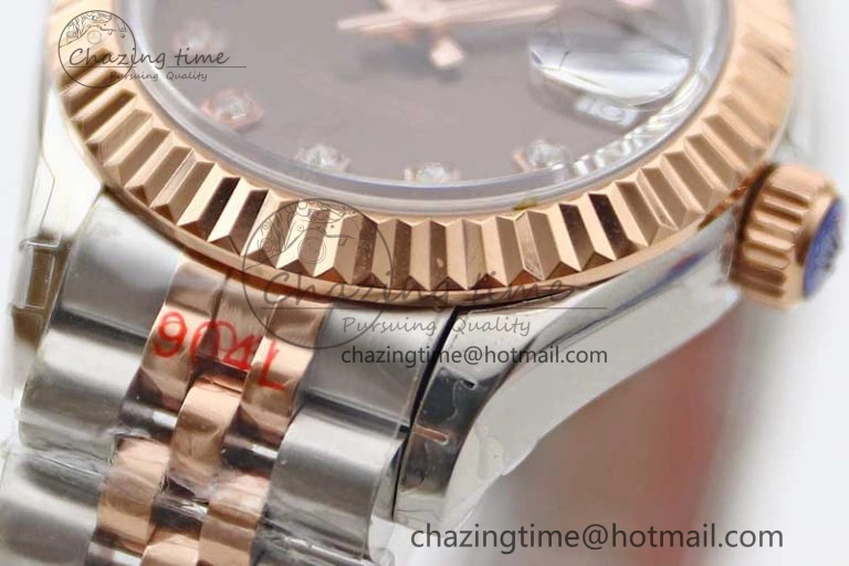 Lady DateJust 28 SS RG TWF 1:1 Best Edition Brown Dial Diamonds Markers on Jubilee Bracelet NH Packable 2131