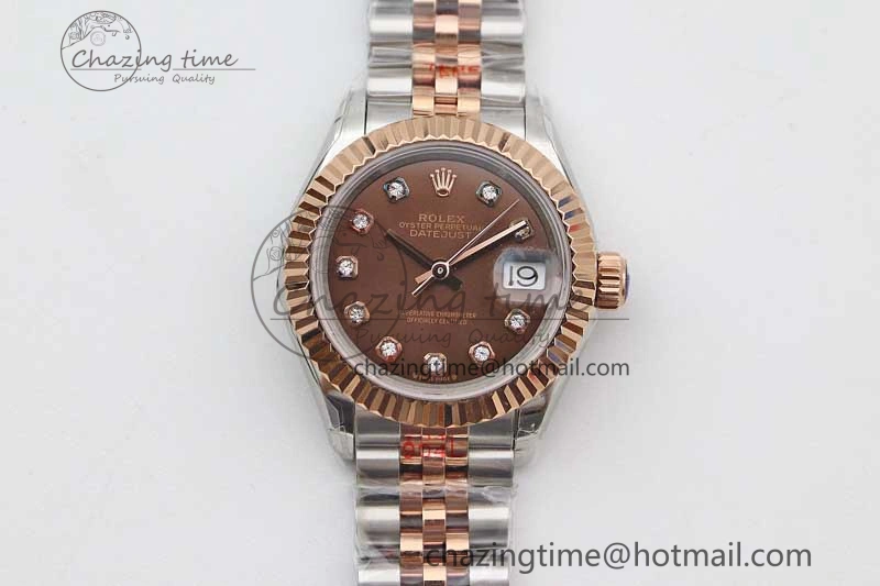 Lady DateJust 28 SS RG TWF 1:1 Best Edition Brown Dial Diamonds Markers on Jubilee Bracelet NH Packable 2131